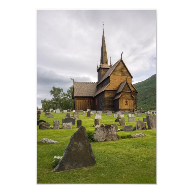 Stave church with graveyard in Norway Photo Print (Front)