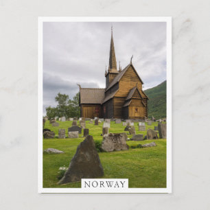 Stave church with graveyard in Norway Postcard