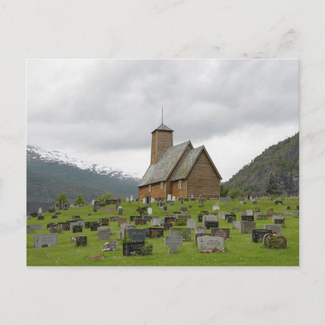 Stave church with graveyard in Norway postcard (Front)