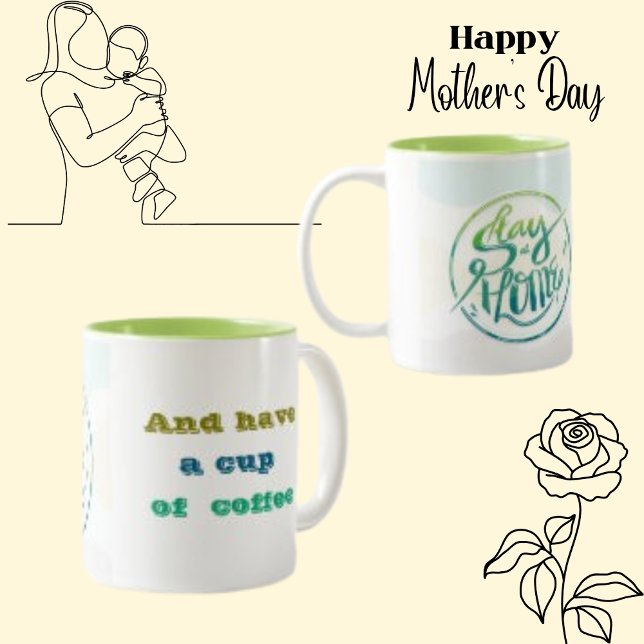  Stay At Home, Typography Text Lettering  Two-Tone Coffee Mug (Creator Uploaded)