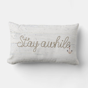 stay awhile rope on whitewashed wood lumbar pillow