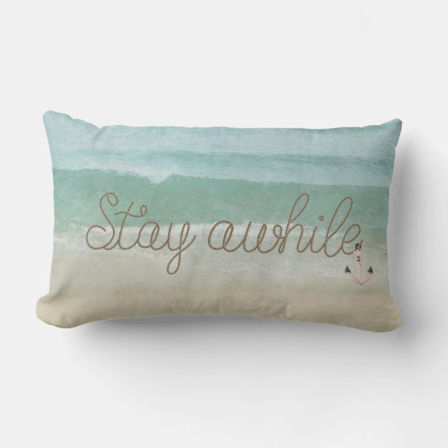 Stay Awhile rope text with anchor Lumbar Pillow (Front)