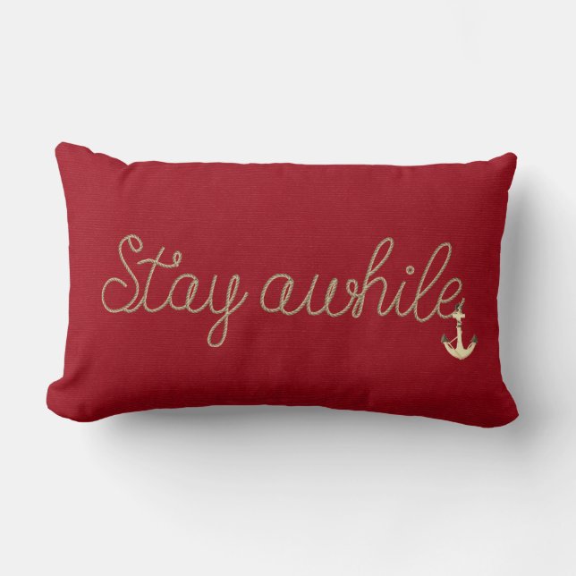 Stay Awhile rope text with anchor Lumbar Pillow (Front)