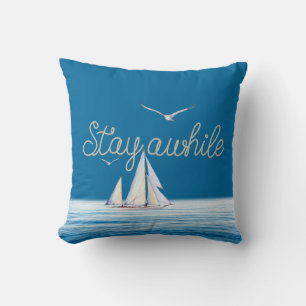 Stay Awhile Rope with Sailboat Throw Pillow