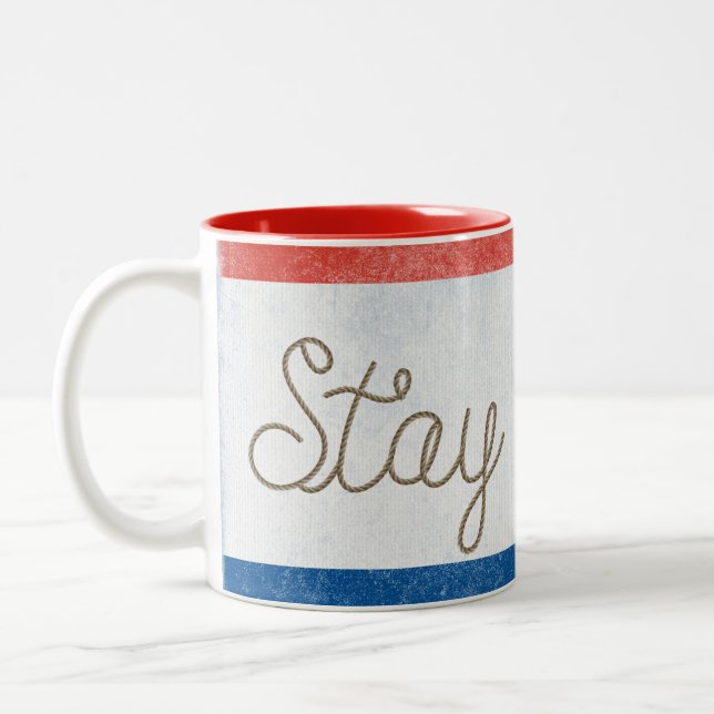stay awhile text in rope design Two-Tone coffee mug (Left)