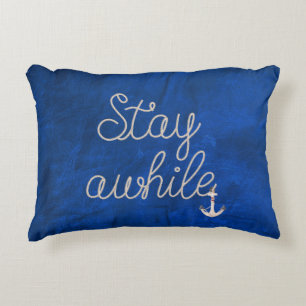 Stay Awhile Text Nautical Rope Accent Pillow