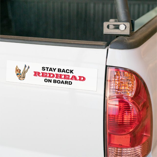 Stay Back Redhead on Board Retro Pin-up Girl  Bumper Sticker (On Truck)