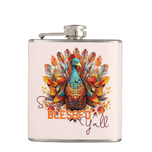 Stay Blessed Y'all with Colourful Turkey  Hip Flask