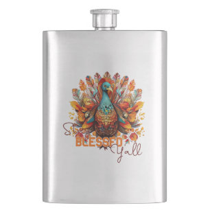 Stay Blessed Y'all with Colourful Turkey  Hip Flask