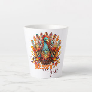 Stay Blessed Y'all with Colourful Turkey  Latte Mug