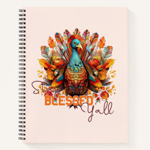 Stay Blessed Y'all with Colourful Turkey Notebook