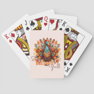 Stay Blessed Y'all with Colourful Turkey Playing Cards