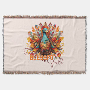 Stay Blessed Y'all with Colourful Turkey Throw Blanket