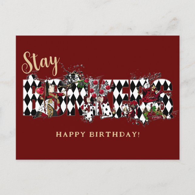 Stay Bonkers Vintage Alice in Wonderland Birthday Postcard (Front)