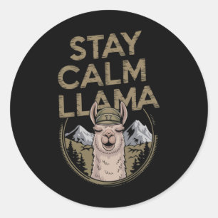 Stay Calm Llama Hiking With Alpaca Funny  Classic Round Sticker