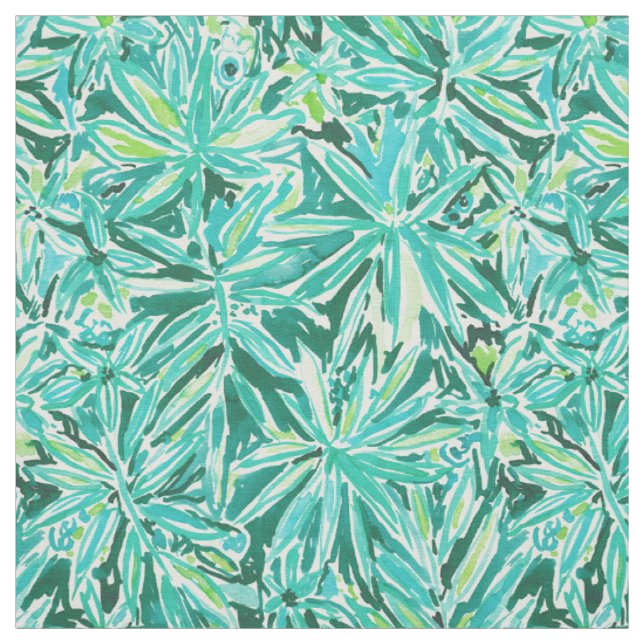 STAY CHILL Wild Green Tropical Leaves Pattern Fabric (Swatch)