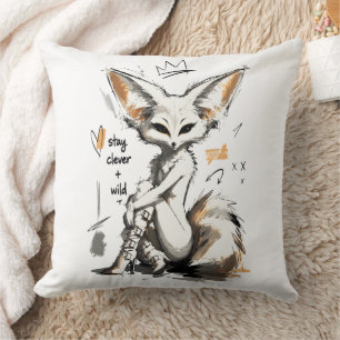 Stay Clever Wild Fennec Fox – Edgy Anthro Fashion Throw Pillow