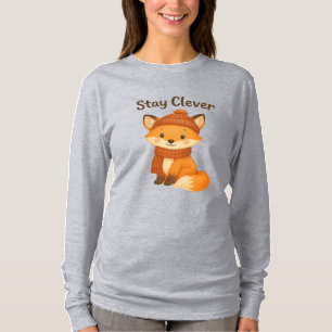  Stay Clever Women’s Winter T-Shirt – Cute Fox in 