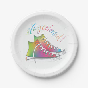 Stay Colourful Tie-dye high-top sneakers design Paper Plate