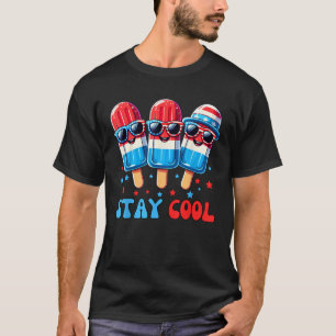 Stay Cool 4th July Popsicle Boys Men USA Flag Amer T-Shirt