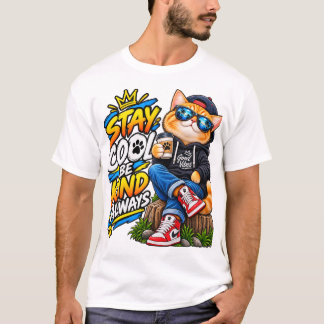Stay Cool Be Kind Always – Cool Cat Good Vibes T-Shirt