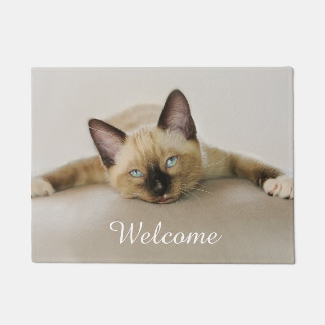 Stay Cool Chill Out Kitten, Personalized Welcome Doormat (Front)