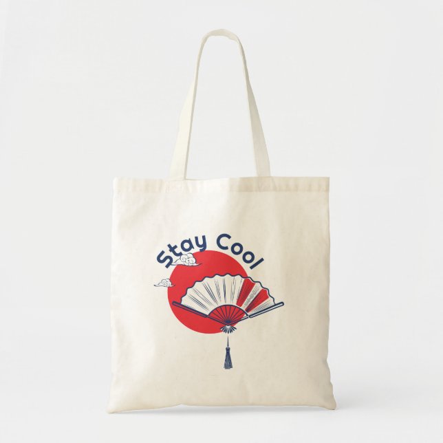 Stay Cool Fan Illustration | Custom Text Japanese  Tote Bag (Front)