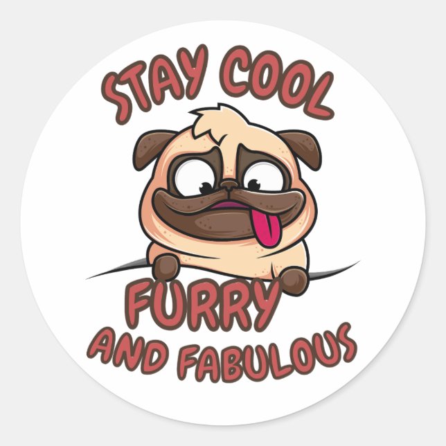 Stay Cool furry and fabulous, Cool Dog, Funny Dog  Classic Round Sticker (Front)