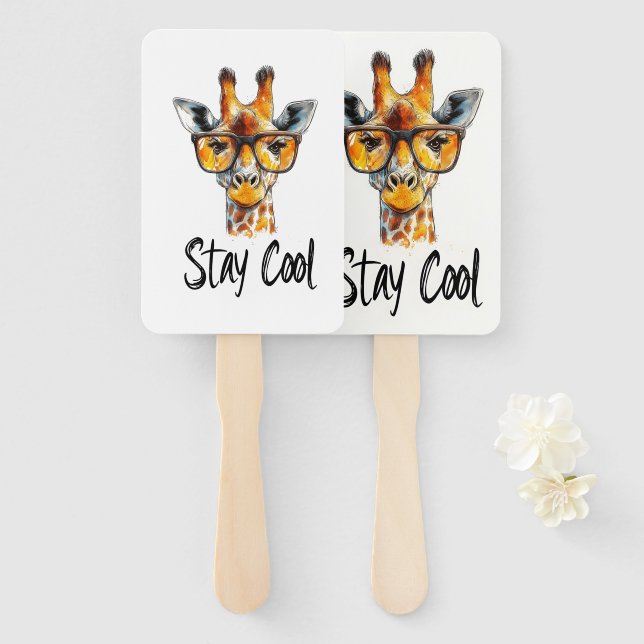 Stay Cool - Giraffe with Sunglasses Illustration Hand Fan (Front and Back)