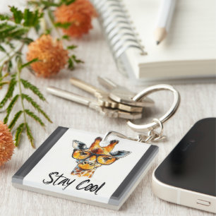 Stay Cool - Giraffe with Sunglasses Illustration Keychain