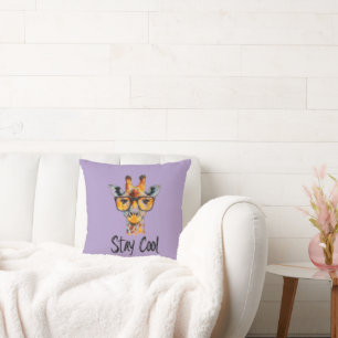 Stay Cool - Giraffe with Sunglasses Illustration Throw Pillow