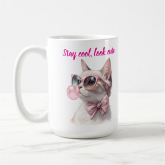 Stay Cool Look Cute Pink Cat Blowing Bubble Gum Coffee Mug