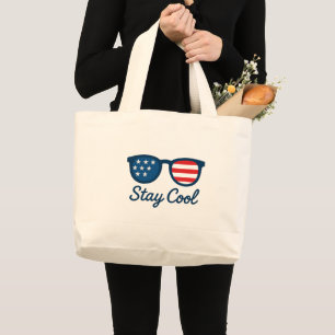 Stay Cool Patriotic Sunglasses – American Flag Large Tote Bag