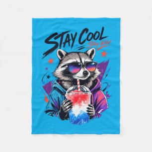 Stay Cool Stay Wild Raccoon Slushie Urban Art Fleece Blanket
