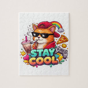 Stay Cool Vibes – Chill Cat Streetwear  Jigsaw Puzzle