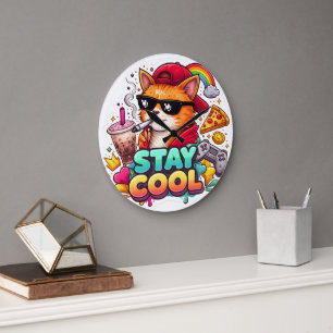 Stay Cool Vibes – Chill Cat Streetwear  Large Clock