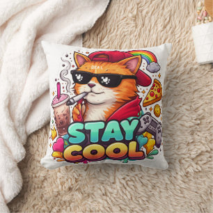Stay Cool Vibes – Chill Cat Streetwear Throw Pillow