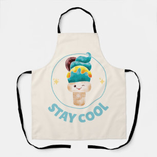 Stay Cool Watercolor Ice Cream Cone Pastel Apron
