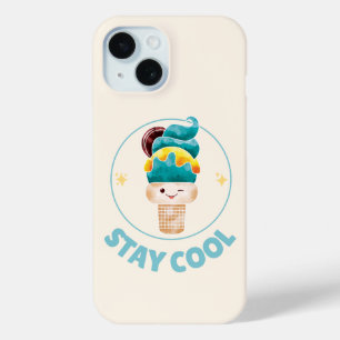 Stay Cool Watercolor Ice Cream Cone Pastel iPhone 15 Case