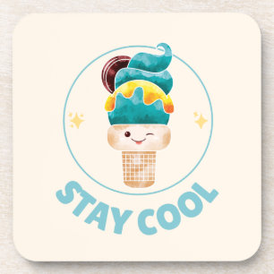 Stay Cool Watercolor Ice Cream Cone Pastel Coaster