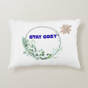 Stay Cozy Aesthetic Floral Wreath Throw Pillow