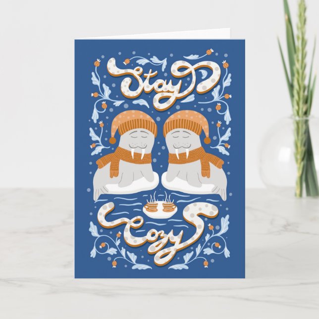 Stay Cozy Arctic Animal Christmas Walrus Holiday Card (Front)