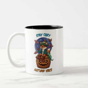 Stay Cozy Autumn Vibes Cute Fox Pumpkin Two-Tone Coffee Mug