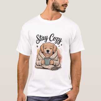 Stay Cozy: Cute Dog with Hot Cocoa/Coffee T-Shirt
