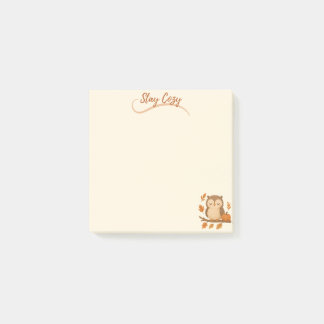 Stay Cozy Cute Owl with Autumn Leaves Post-it Notes