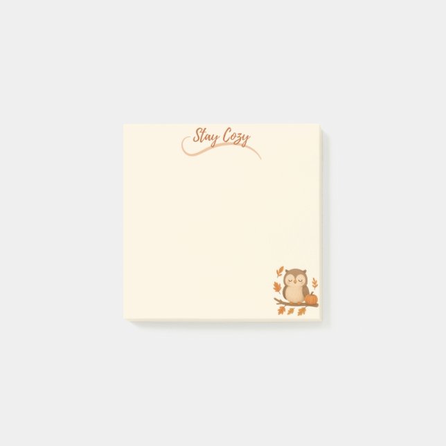 Stay Cozy Cute Owl with Autumn Leaves Post-it Notes (Front)