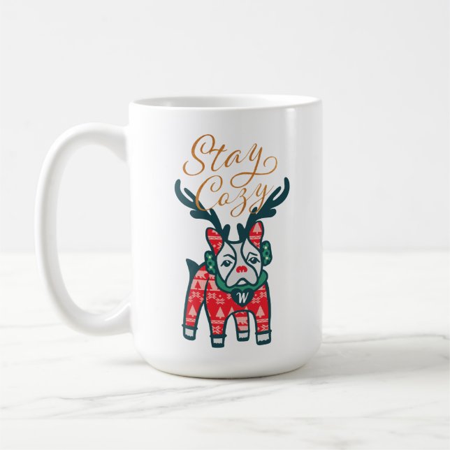 Stay Cozy | French Bulldog Reindeer Christmas Coffee Mug (Left)