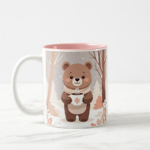 Stay Cozy Minimal Bear & Hot Cocoa  Two-Tone Coffee Mug