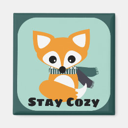 Stay Cozy Winter Fox 2 Inch Square Magnet