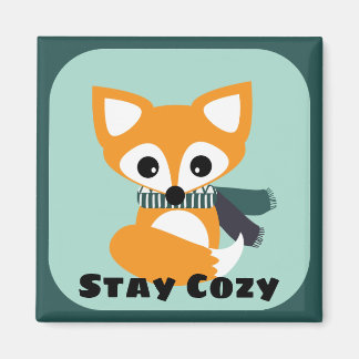 Stay Cozy Winter Fox 2 Inch Square Magnet